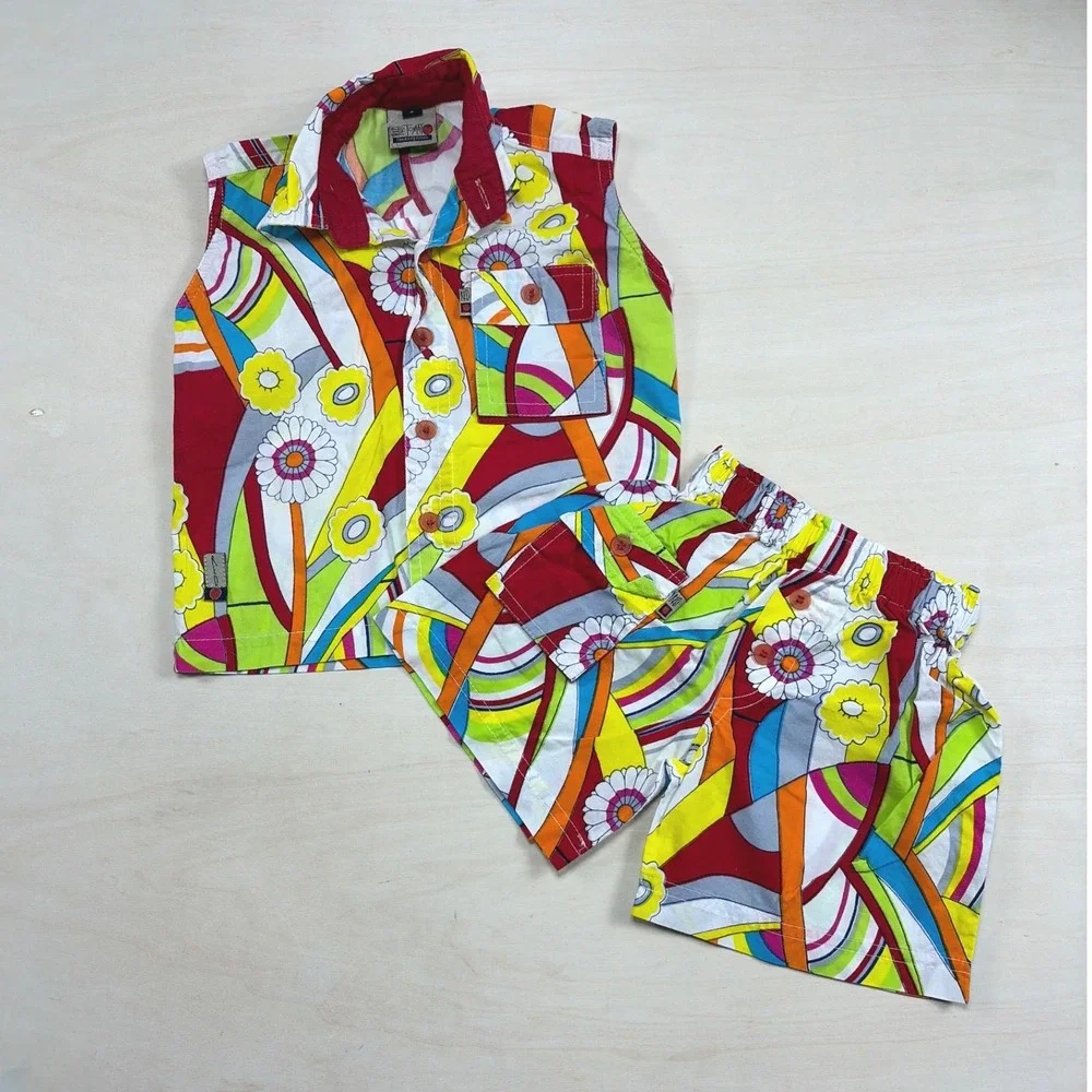Tomato The Art Of Fitness Kids Psychedelic Floral Shirt and Short Vintage Size2